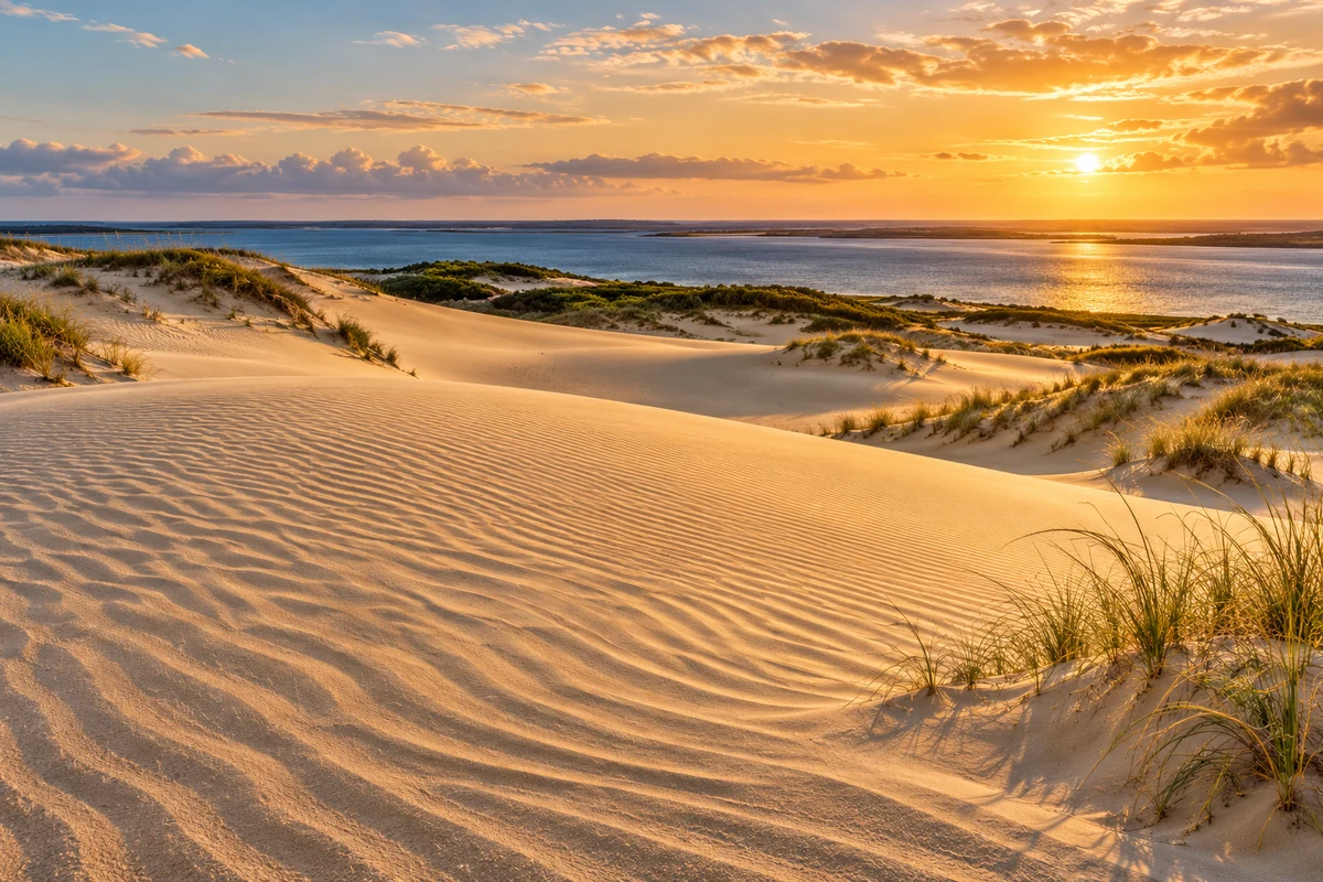 AI-created illustration of Nags Head dunes overlooking sound waters.