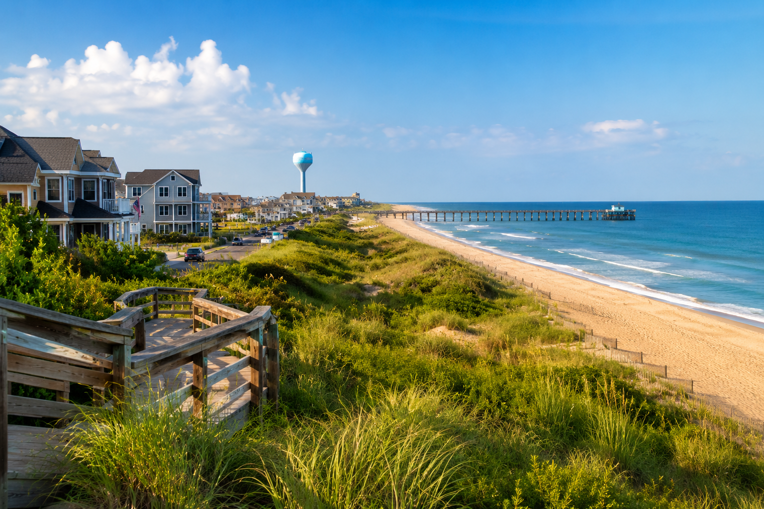 Duck NC coastal boardwalk and beach homes